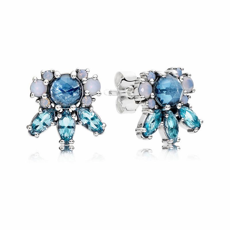 Pandora Patterns Of Frost Stud Earrings - Sterling Silver/Blue/Crystal - Canada | CB3811LU